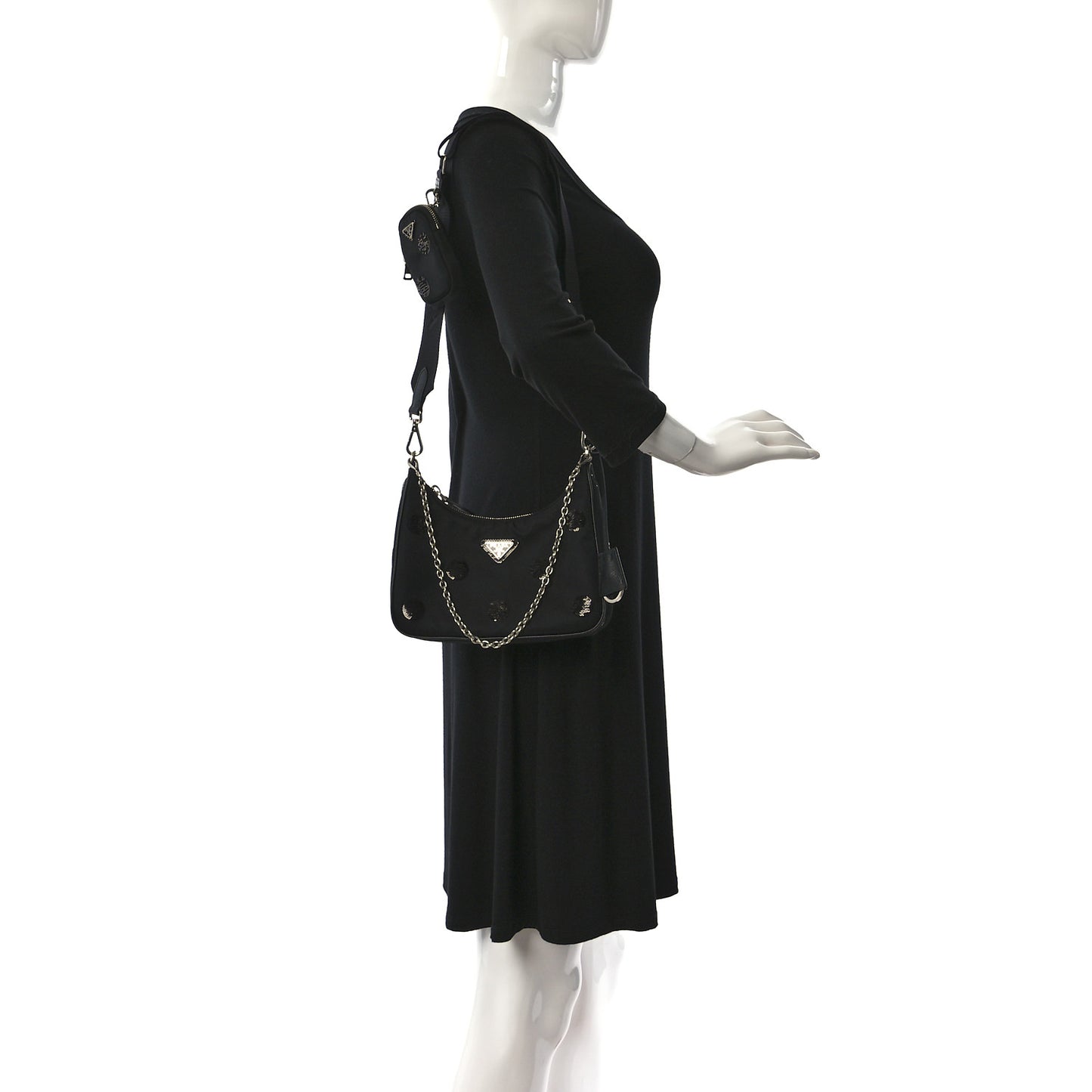 Nylon Sequin Re-Edition 2005 Shoulder Bag Black