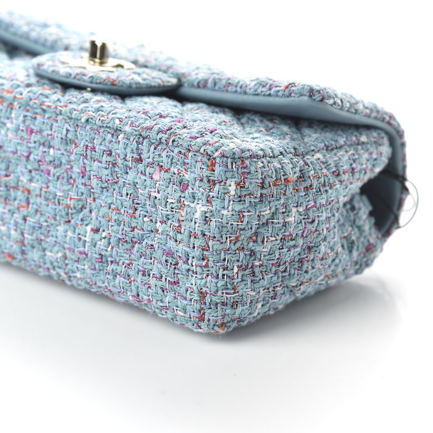 Chanel Tweed Quilted Mini Rectangular Flap Turquoise Purple White Red 7 of 10