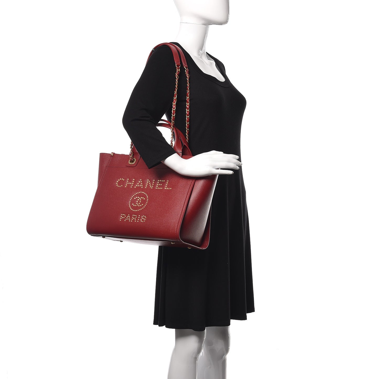 Caviar Small Studded Deauville Tote Red