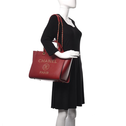 Chanel Caviar Small Studded Deauville Tote Red 2 of 18