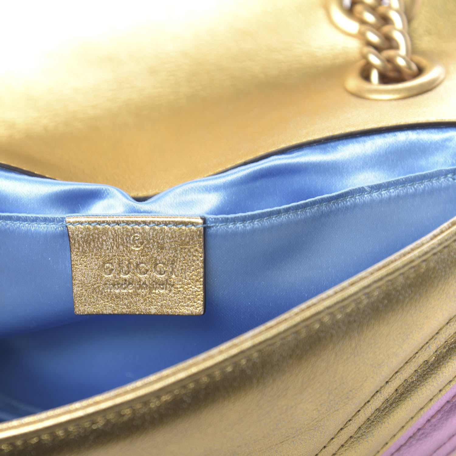 Gucci Metallic Calfskin Matelasse Mini GG Marmont Shoulder Bag Gold Pink 7 of 13