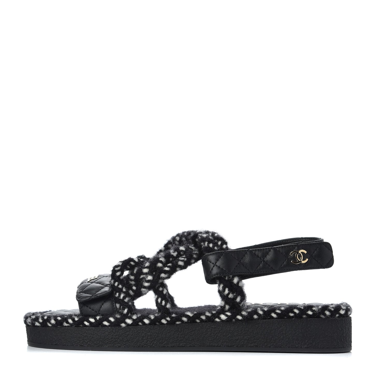 Cord Lambskin Quilted Logo Sandals 39 Black White