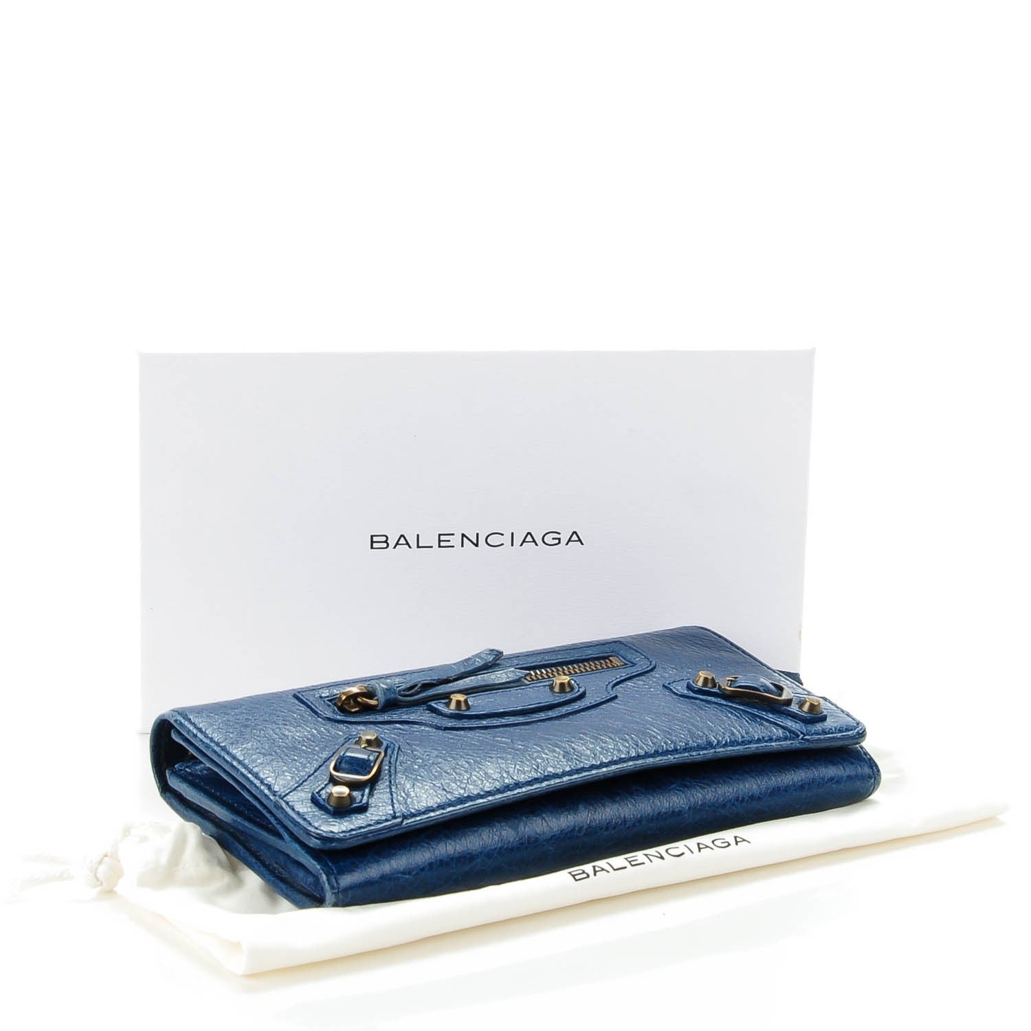 Balenciaga Agneau Classic Hardware Money Wallet Bleu Mineral 4 of 8