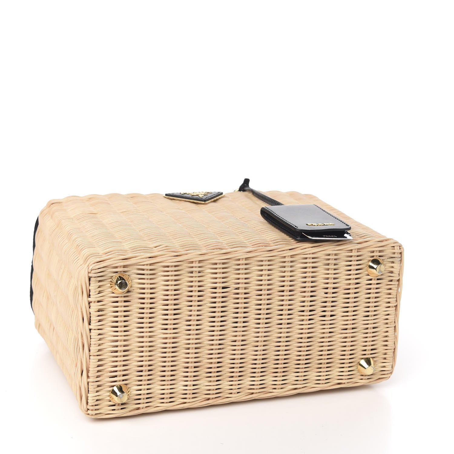 Prada Wicker Canvas Shoulder Bag Black 3 of 9