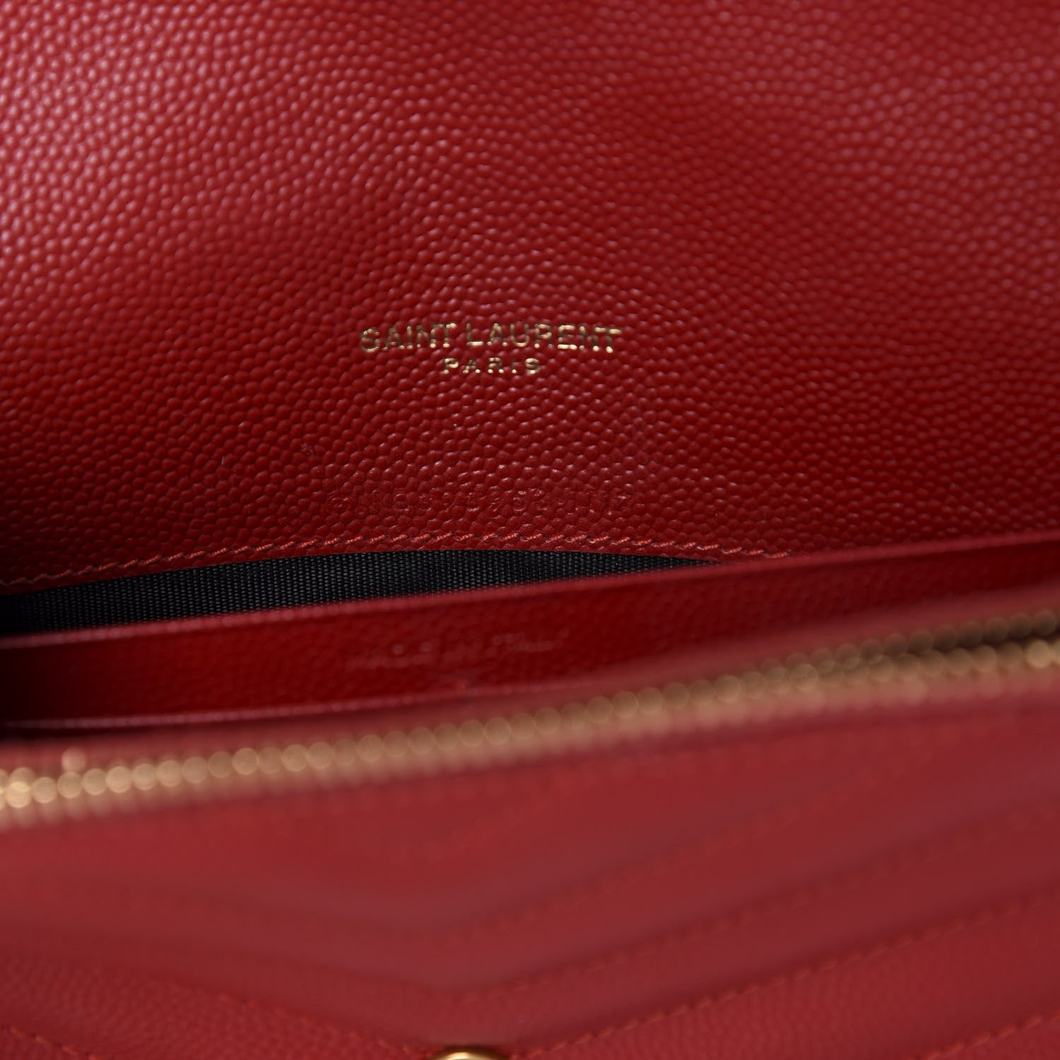 Saint Laurent Grain De Poudre Matelasse Chevron Monogram Envelope Chain Wallet New Red 9 of 11
