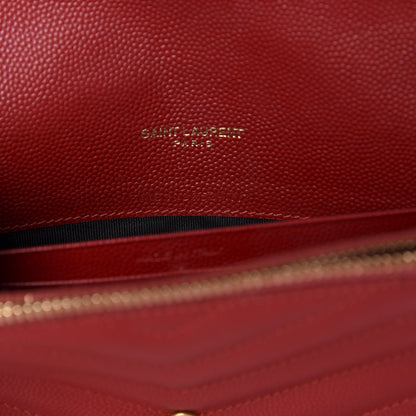 Saint Laurent Grain De Poudre Matelasse Chevron Monogram Envelope Chain Wallet New Red 9 of 11