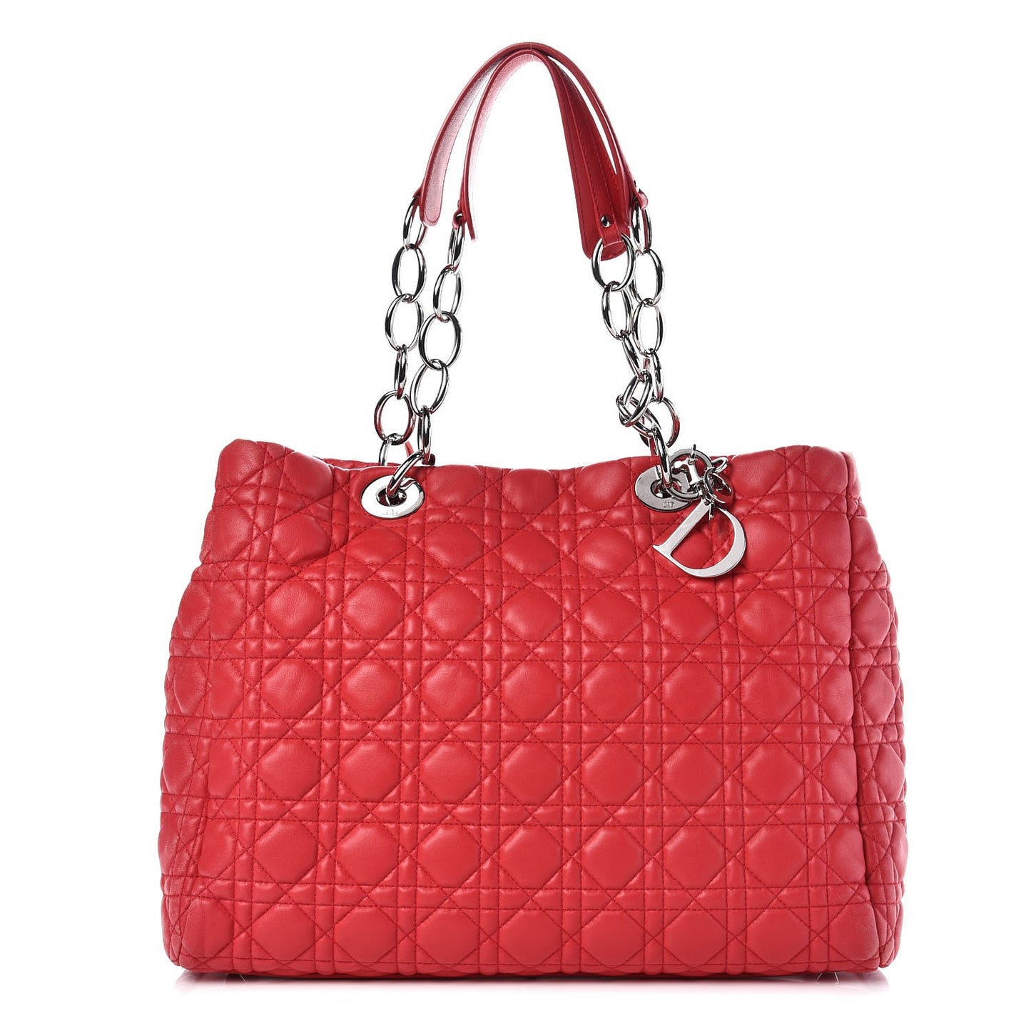 Lambskin Cannage Large Dior Soft Shopping Tote Coral