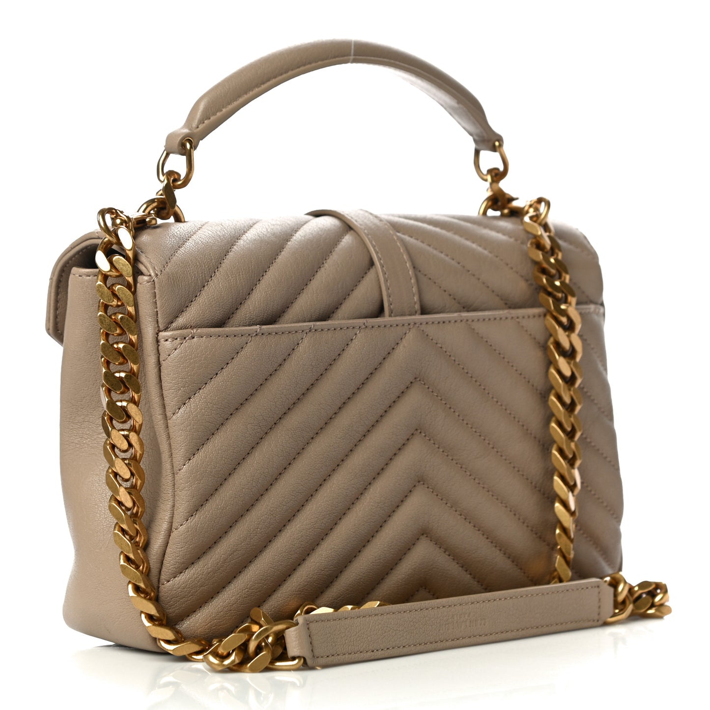 Sheepskin Matelasse Chevron Monogram Medium College Bag Dark Beige