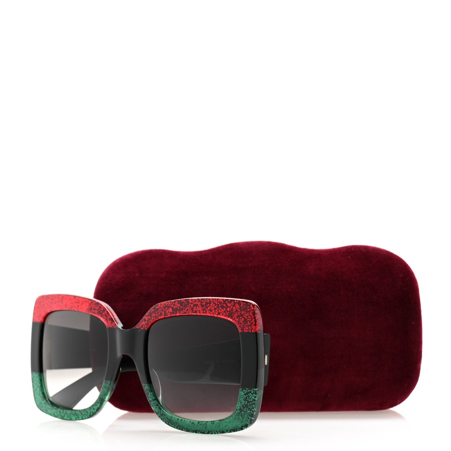 Gucci Acetate Square Frame Sunglasses GG0083S Glitter Red Black Green 8 of 8