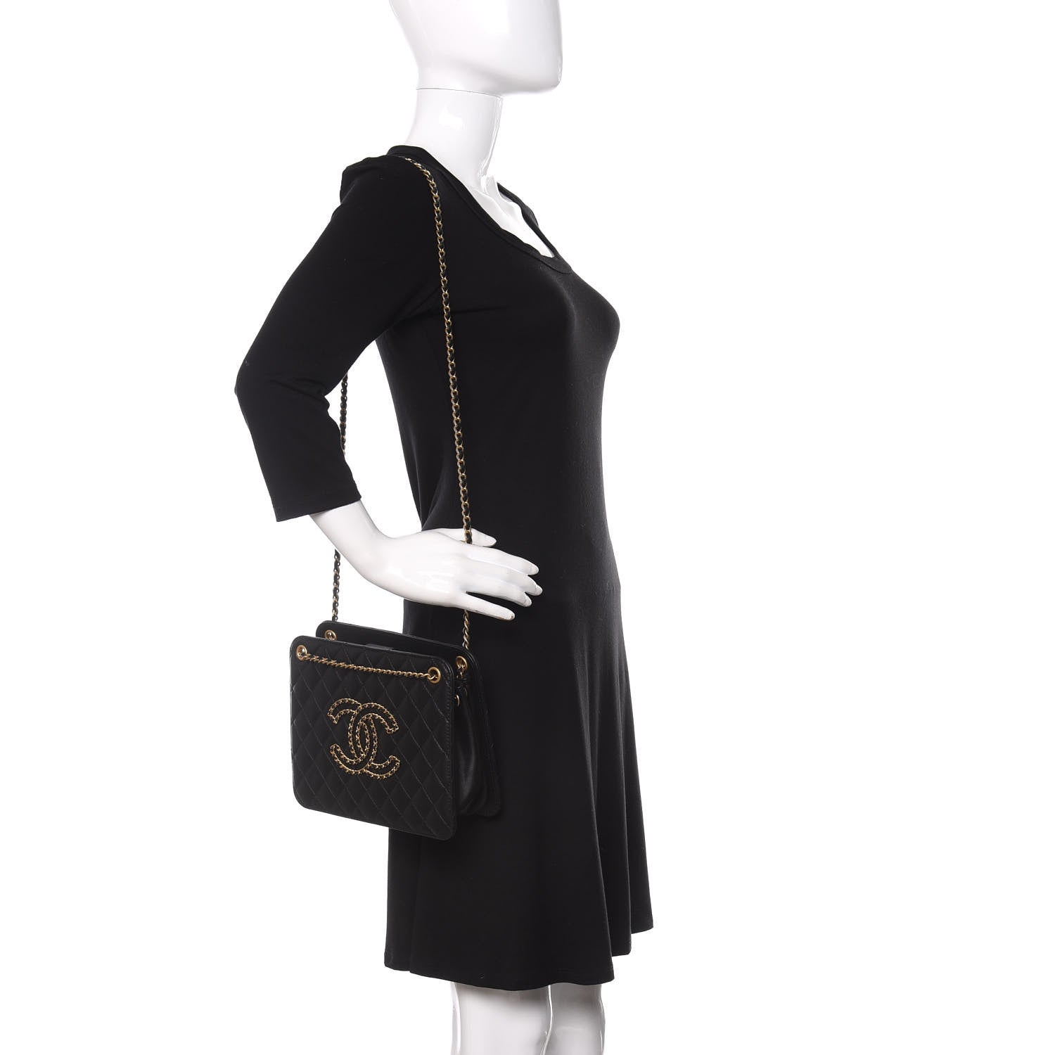 Chanel Calfskin Quilted CC Chain Accordion Tote Black 2 of 12