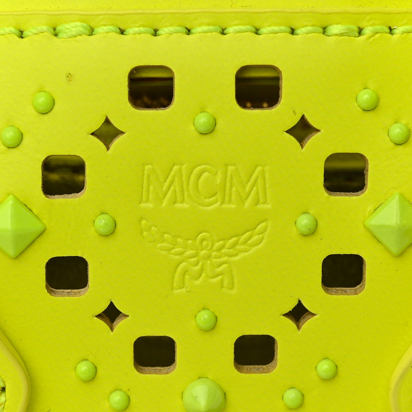 Perforated Calfskin Studded Mini Milla Tote Neon Yellow