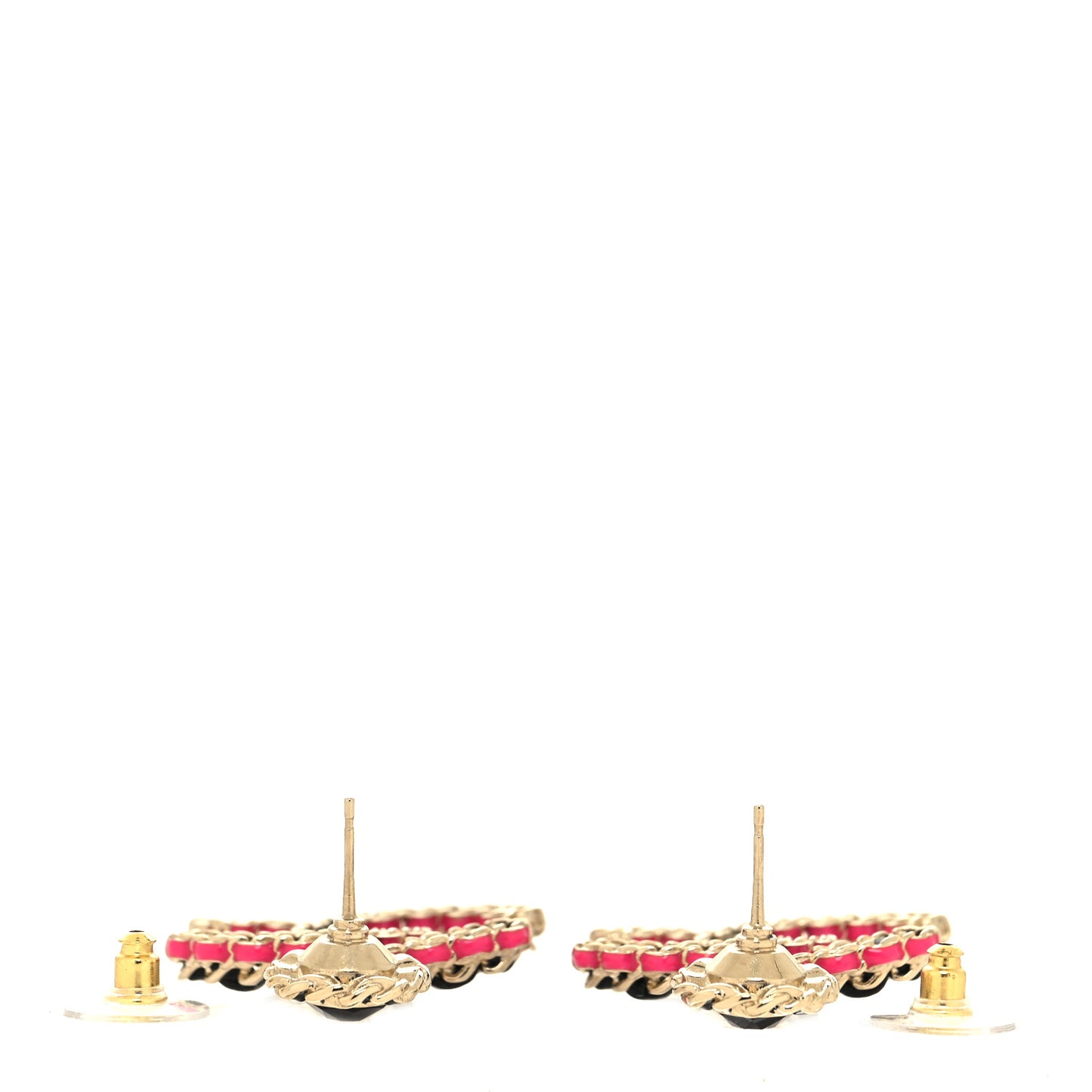Metal Lambskin CC Chain Drop Earrings Black Gold Pink