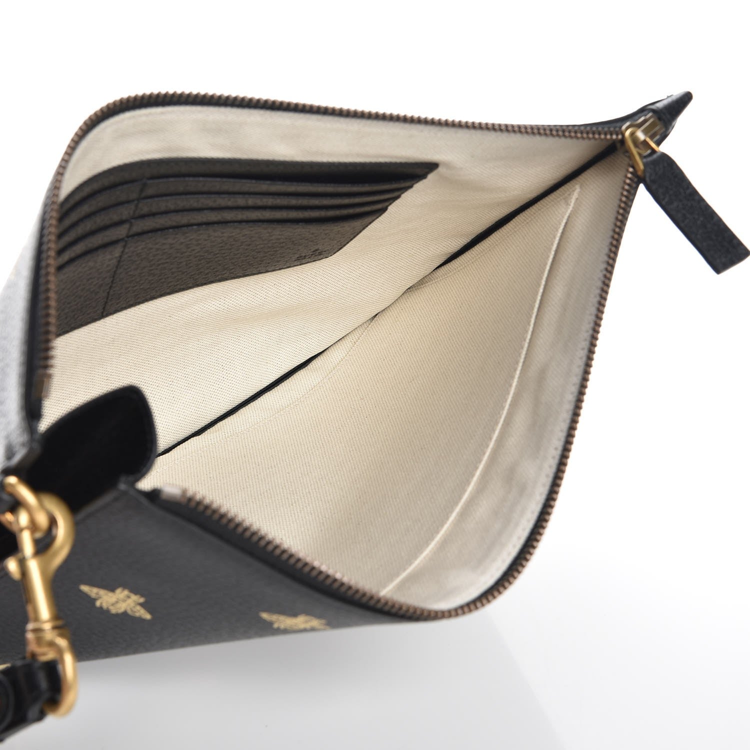 Gucci Dollar Calfskin Boar Effect Bee Star Zip Wristlet Pouch Black 5 of 7