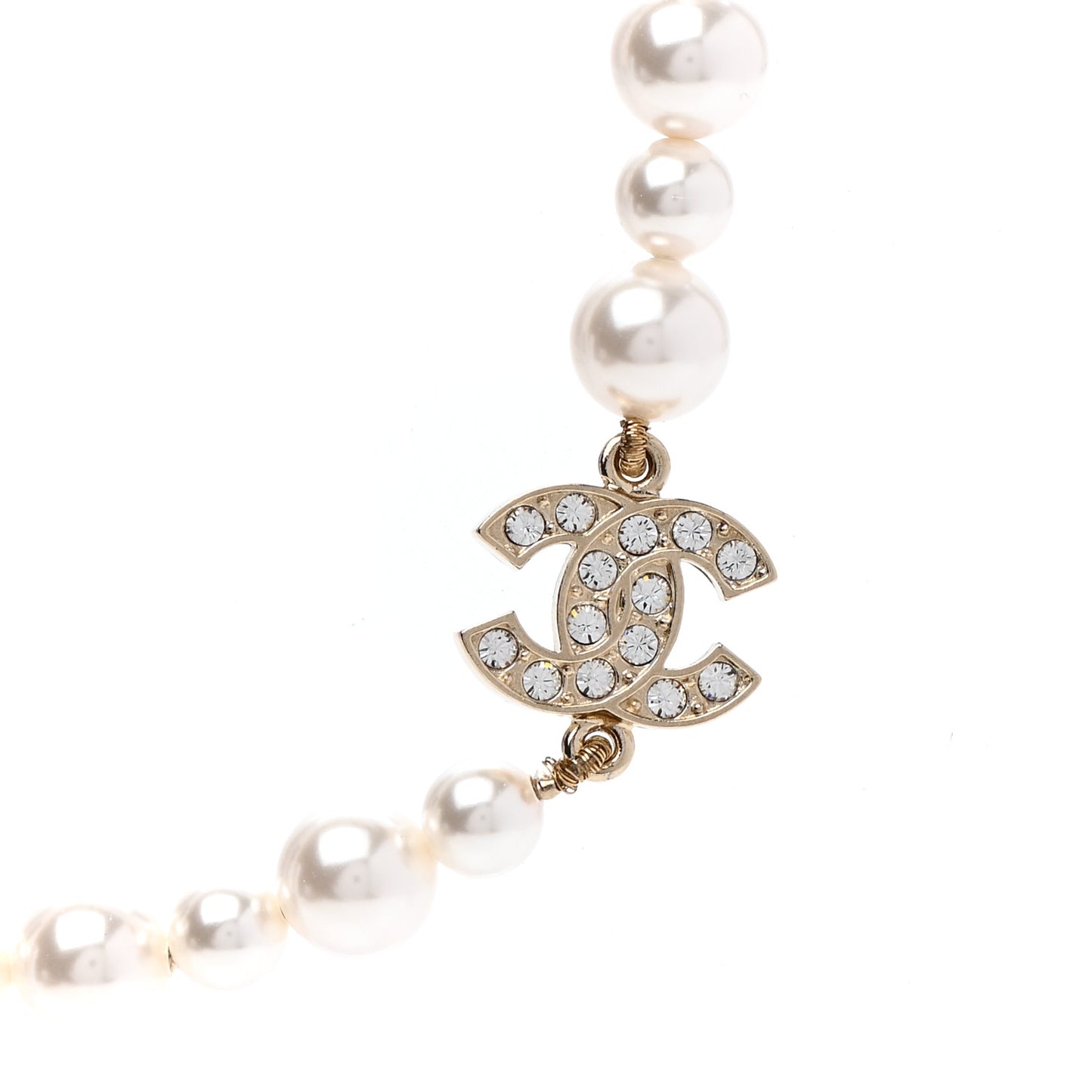 Crystal Pearl Signature Drop Necklace Light Gold
