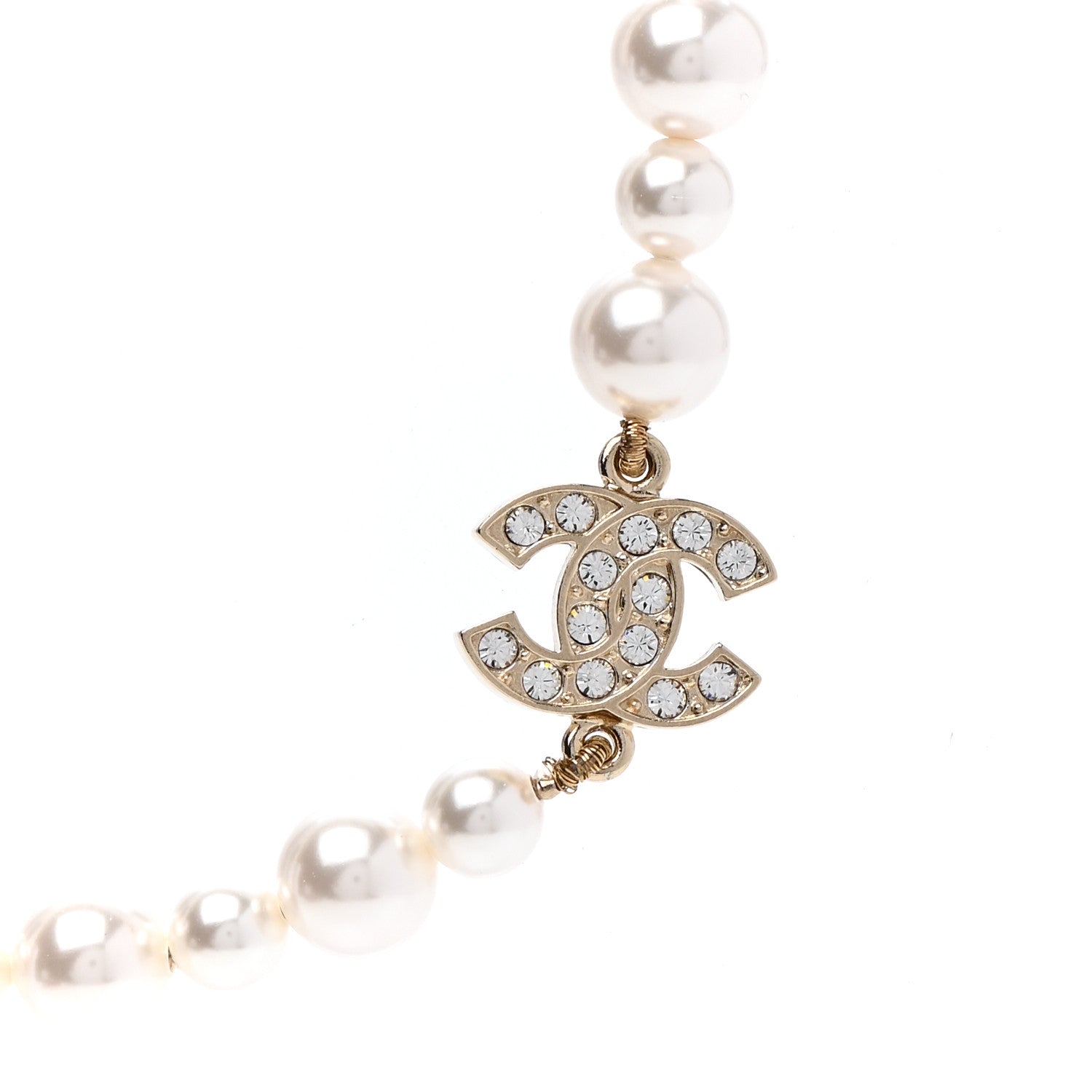 Chanel Crystal Pearl Signature Drop Necklace Light Gold 5 of 7