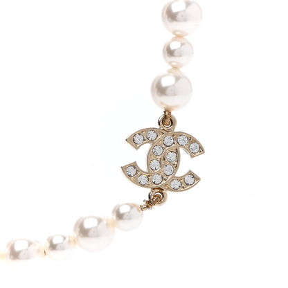 Chanel Crystal Pearl Signature Drop Necklace Light Gold 5 of 7