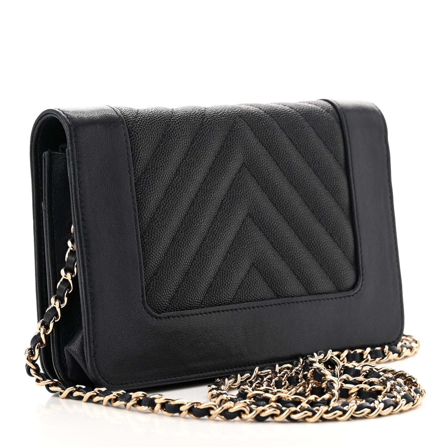 Caviar Chevron Quilted Vintage Mademoiselle Wallet On Chain WOC Navy Blue