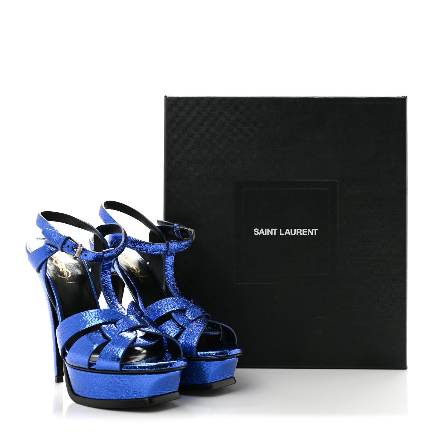 Metallic Calfskin Tribute 105 Platform Sandals 37 Blue