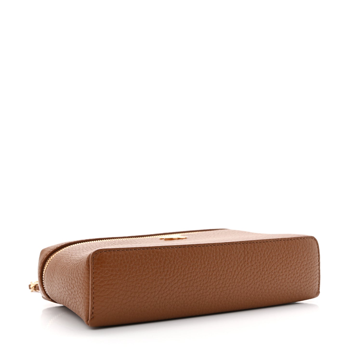 Grained Calfskin Top Handle Slim Vanity Case With Chain Camel