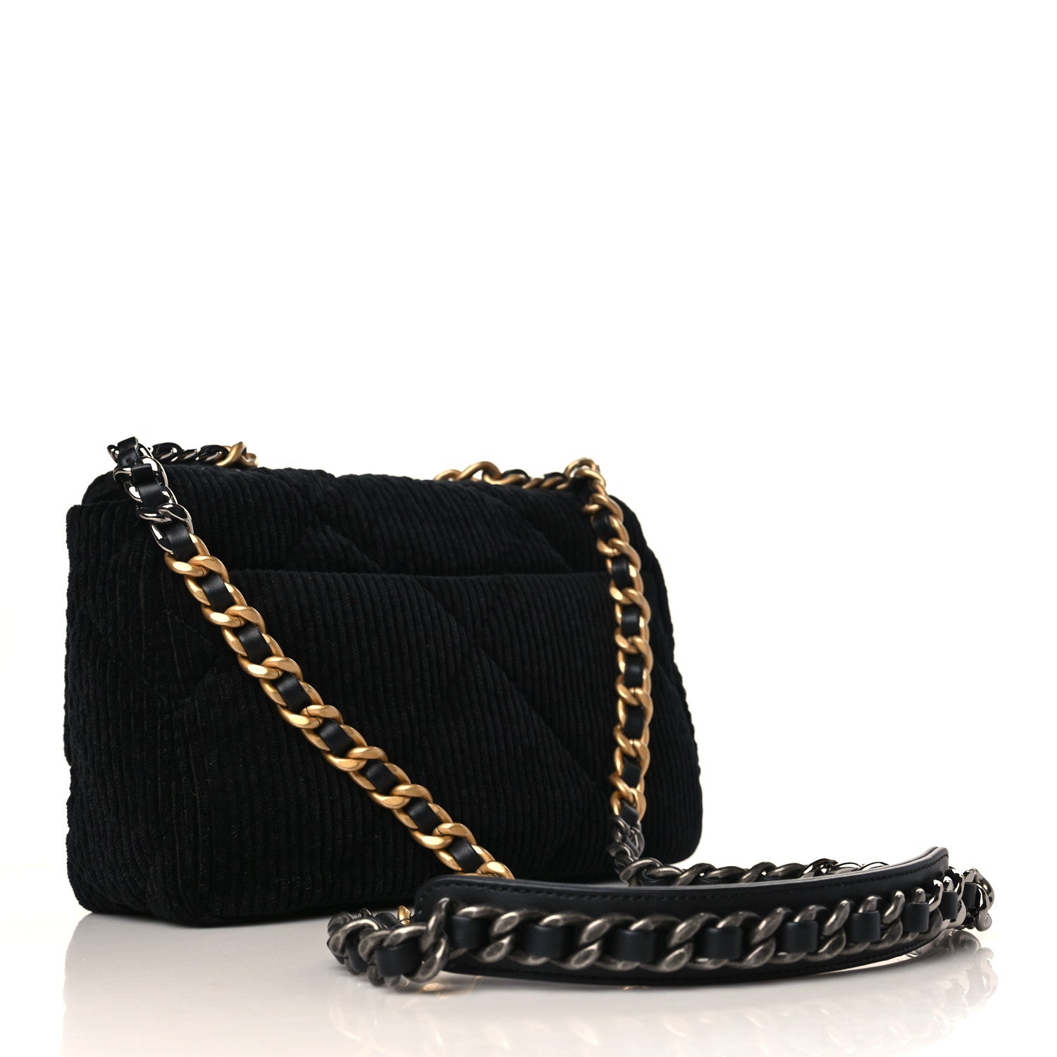 Chanel Corduroy Quilted Medium Chanel 19 Flap Black 3 of 9