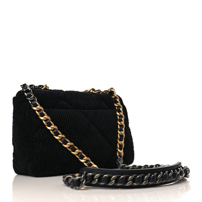 Chanel Corduroy Quilted Medium Chanel 19 Flap Black 3 of 9