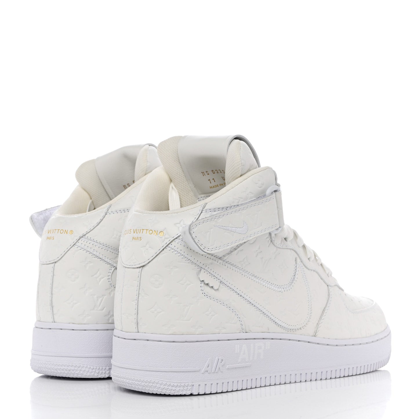 X NIKE AIR FORCE 1 Calfskin Monogram Mens Mid Sneakers 11 White