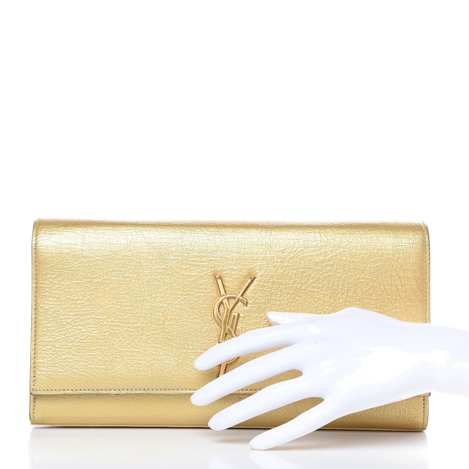 Saint Laurent Metallic Calfskin Monogram Cassandre Clutch Gold 2 of 14