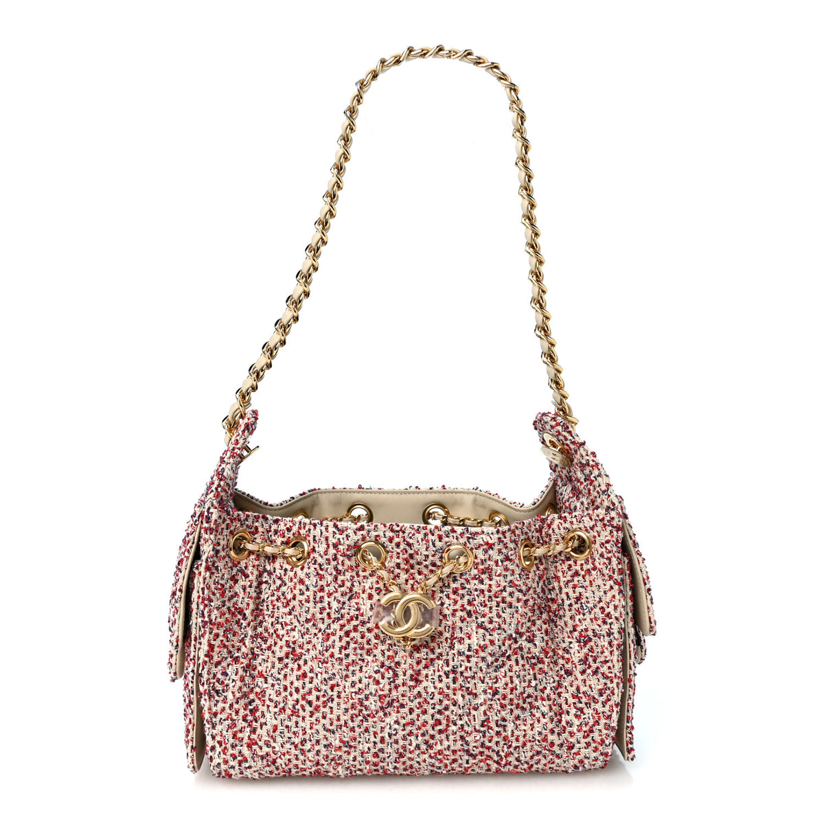 Chanel Tweed Quilted Mini Chanel 25 Handbag Ecru Red Blue 1 of 10