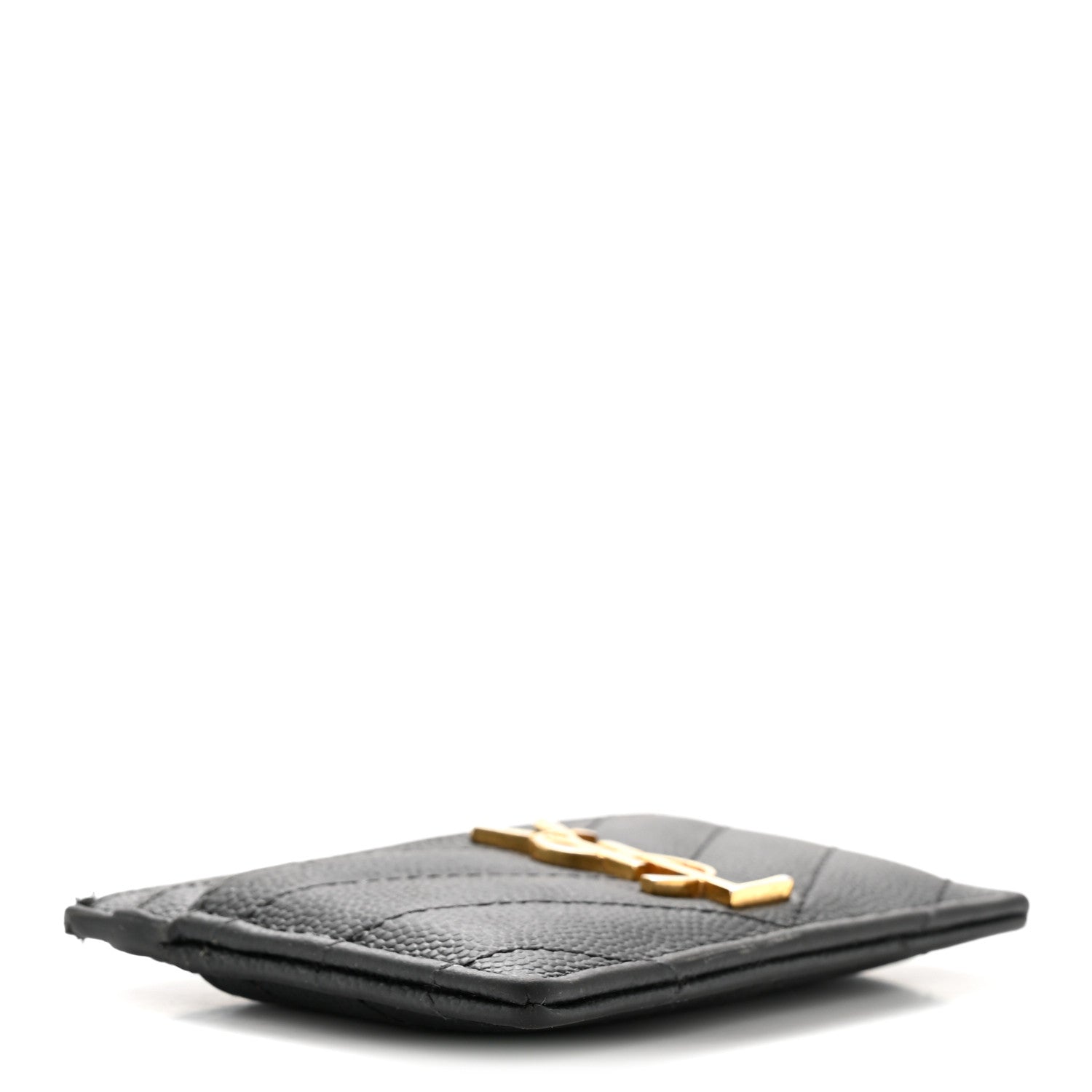 Saint Laurent Grain De Poudre Matelasse Chevron Monogram Credit Card Case Black 4 of 11