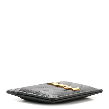 Saint Laurent Grain De Poudre Matelasse Chevron Monogram Credit Card Case Black 4 of 11