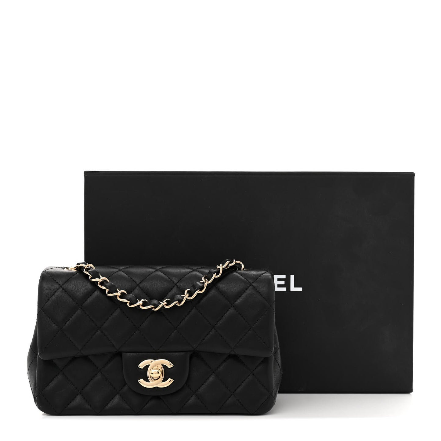 Lambskin Quilted Mini Rectangular Flap Black