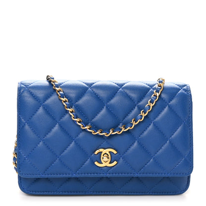 Chanel Lambskin Quilted CC Pearl Crush Wallet on Chain WOC Blue 1 of 12