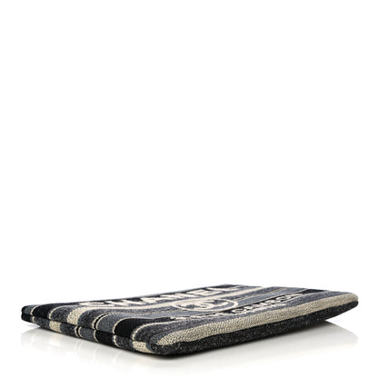 Chanel Striped Canvas Medium Deauville Cosmetic Pouch Grey Black 4 of 12