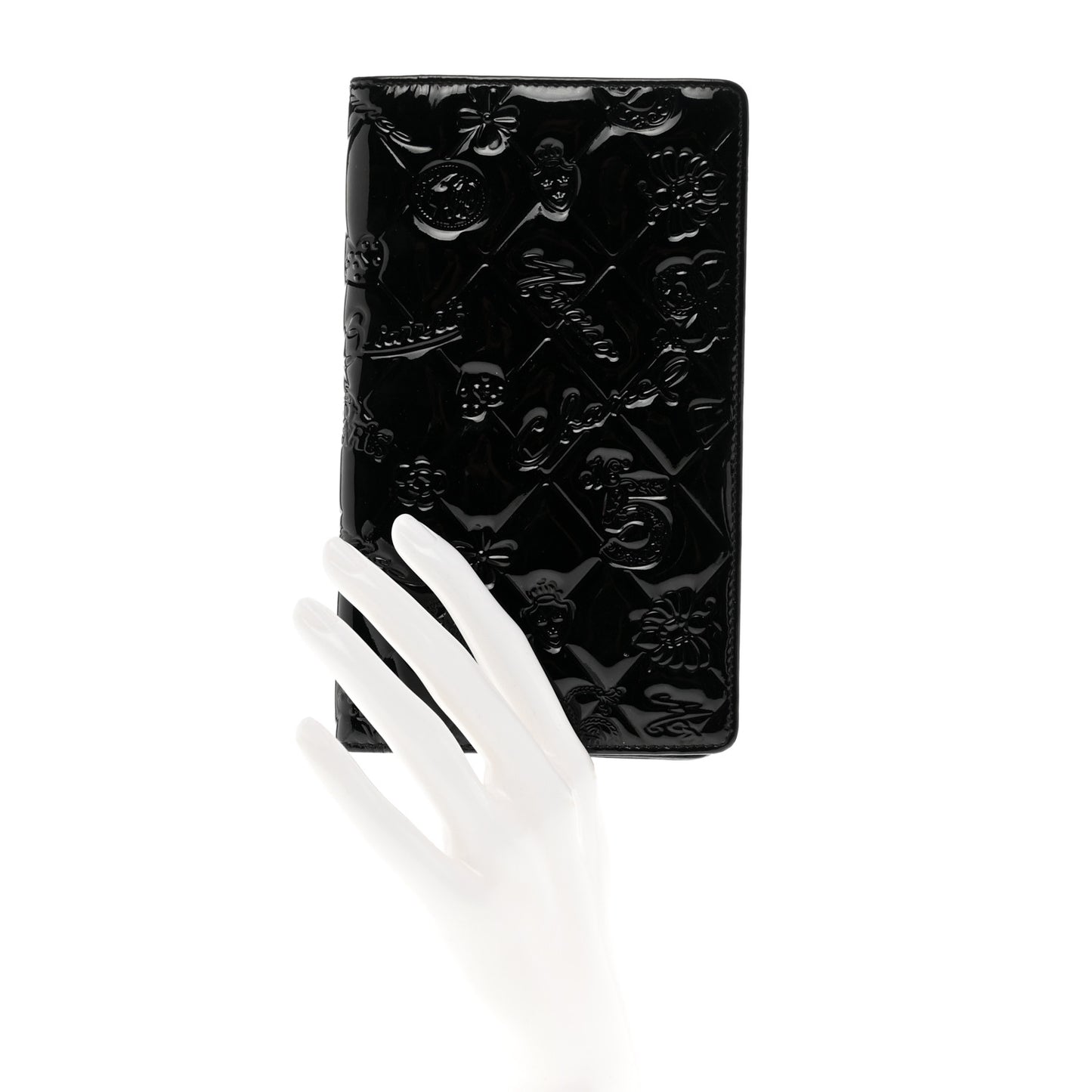 Patent Calfskin Lucky Symbols Yen Wallet Black