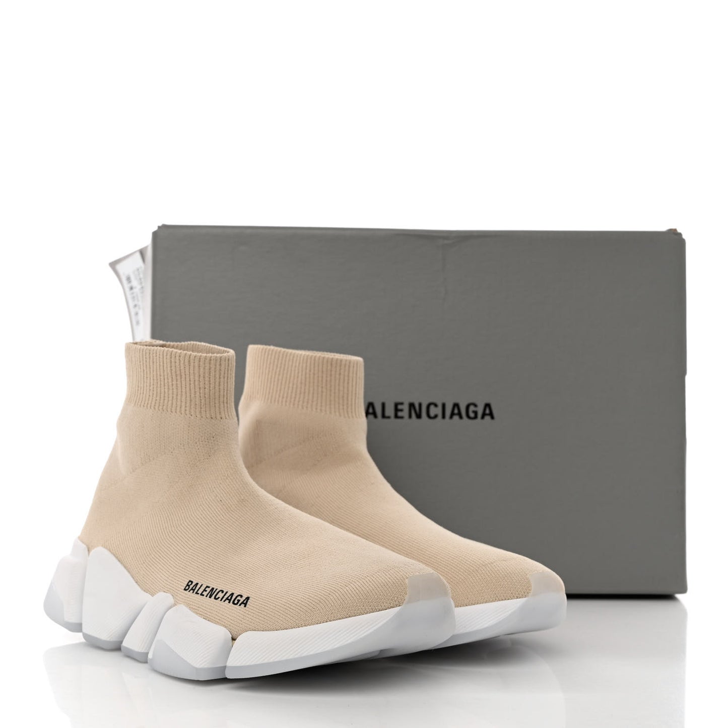 Technical 3D Recycled Knit Bi-Color Womens Speed 2.0 Transparent Sole Sneakers 37 Light Beige White