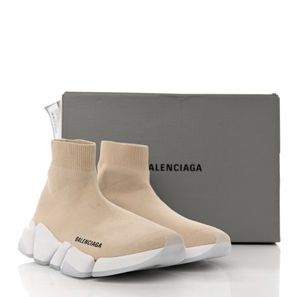 Balenciaga Technical 3D Recycled Knit Bi-Color Womens Speed 2.0 Transparent Sole Sneakers 37 Light Beige White 11 of 11