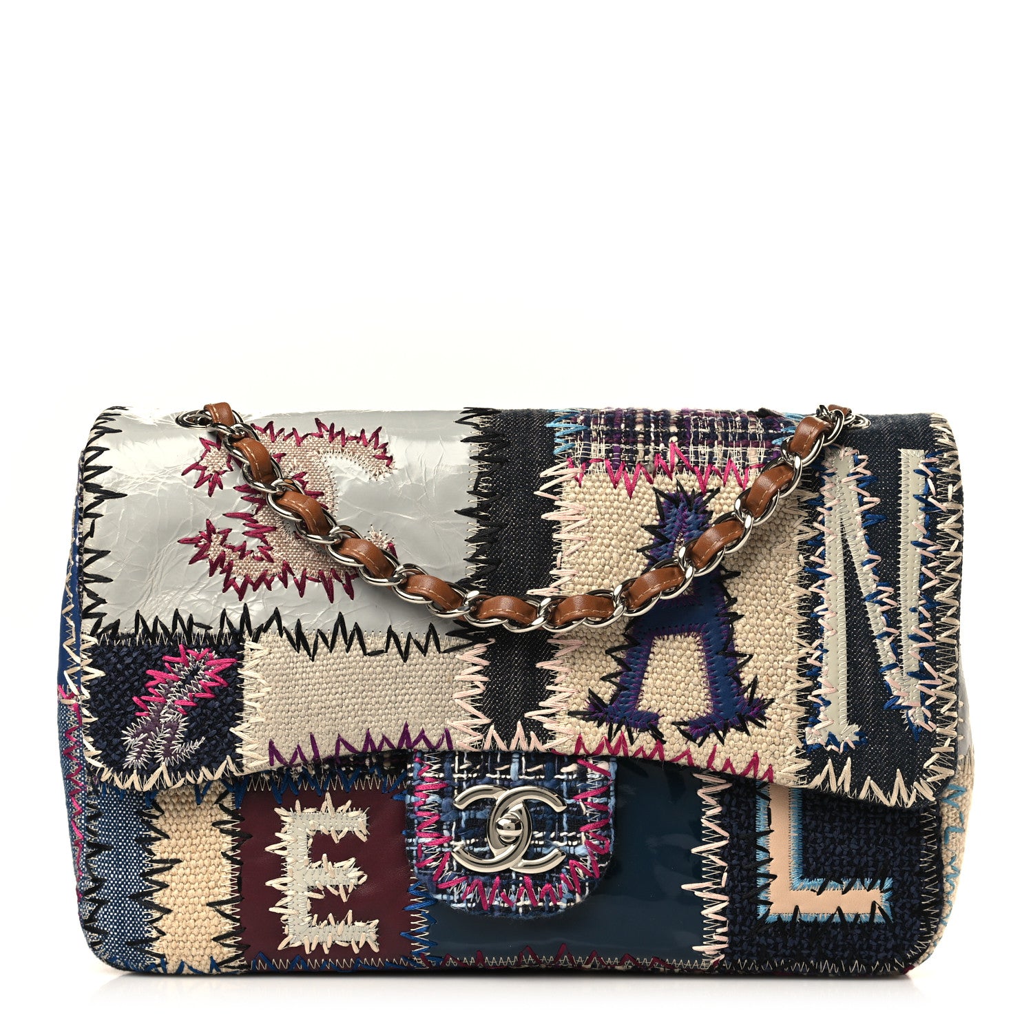 Chanel Denim Tweed Patchwork Jumbo Single Flap Multicolor 1 of 9