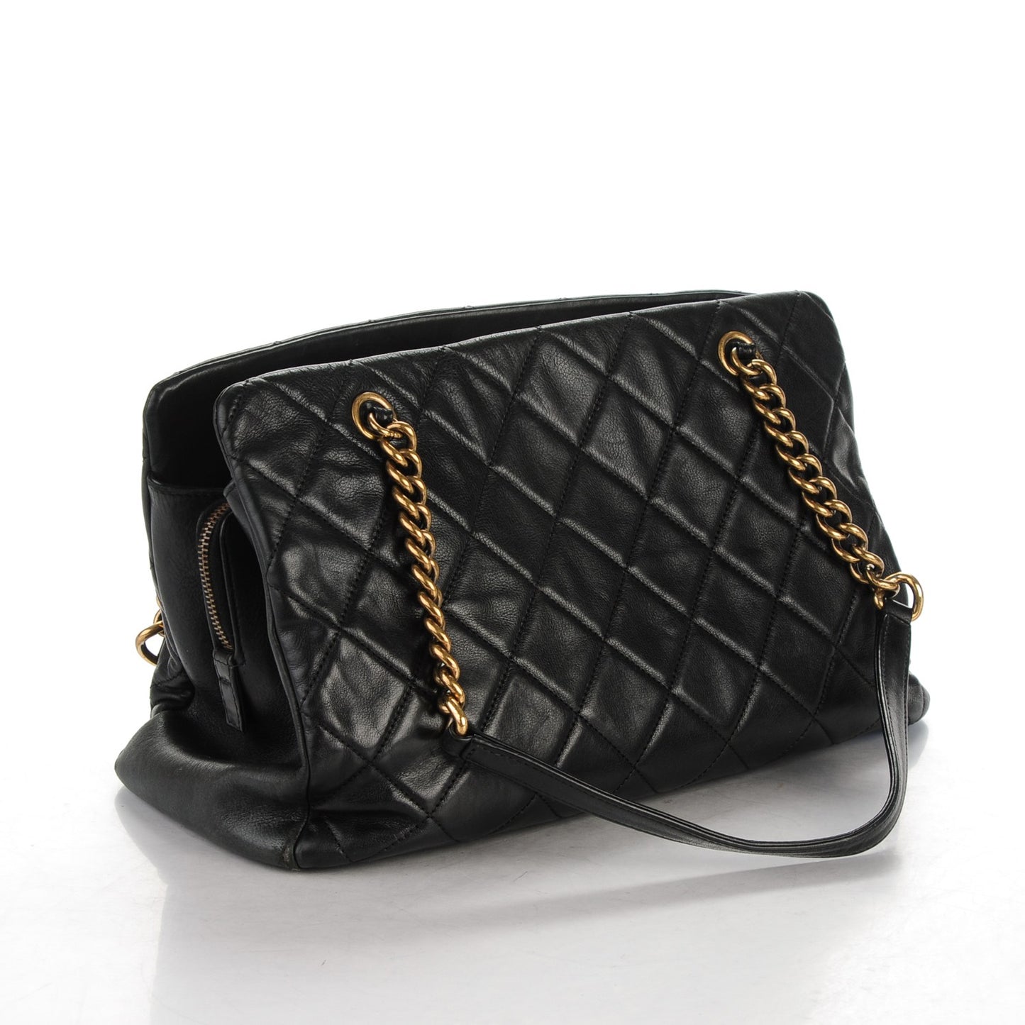 Calfskin Quilted Small CC Crown Tote Black