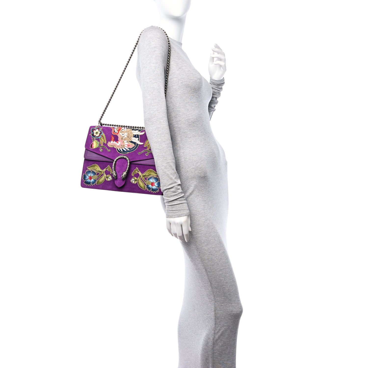 Gucci Suede Dragon Embroidered Medium Dionysus Shoulder Bag Bright Purple Multicolor 2 of 11