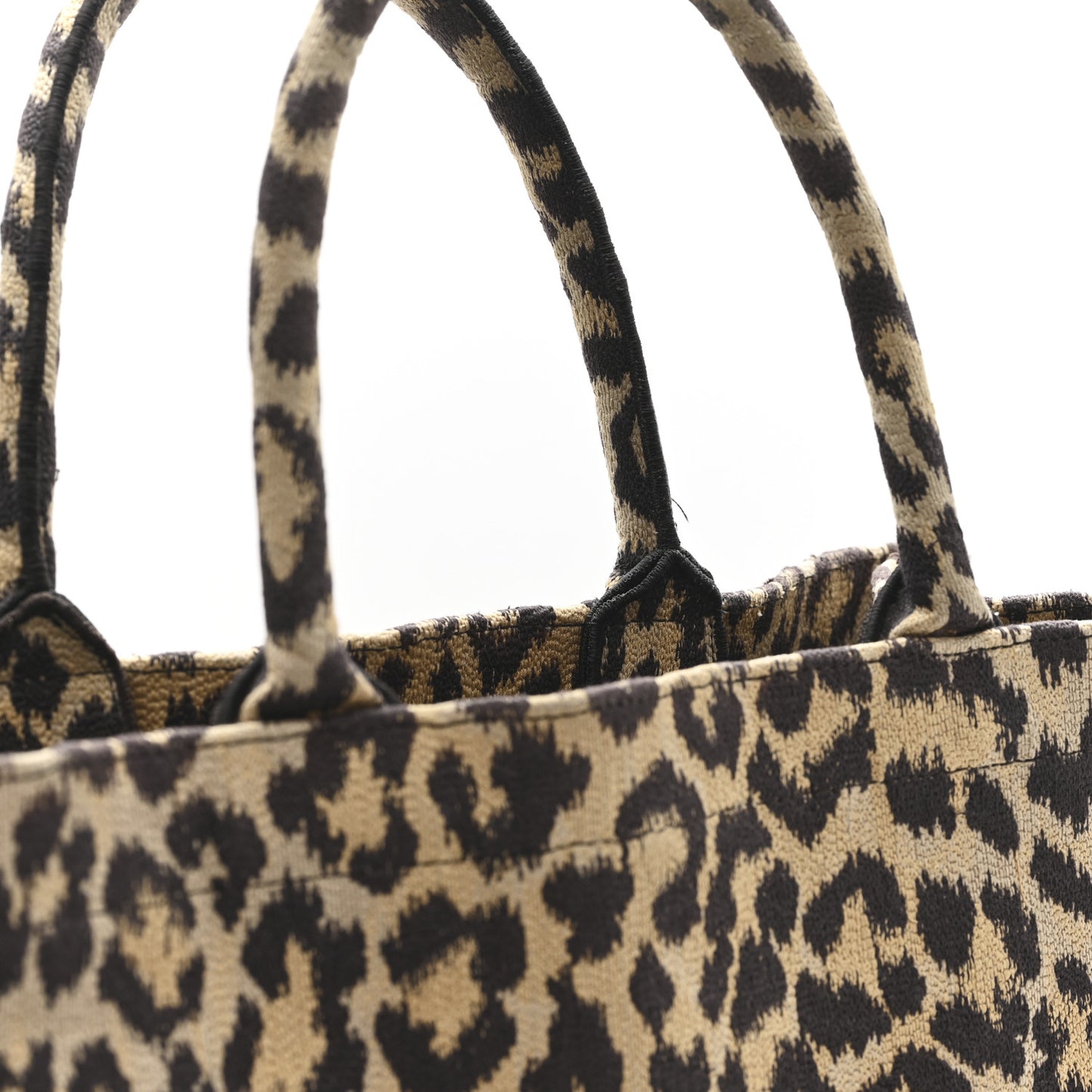 Canvas Mizza Embroidered Large Leopard Book Tote Beige
