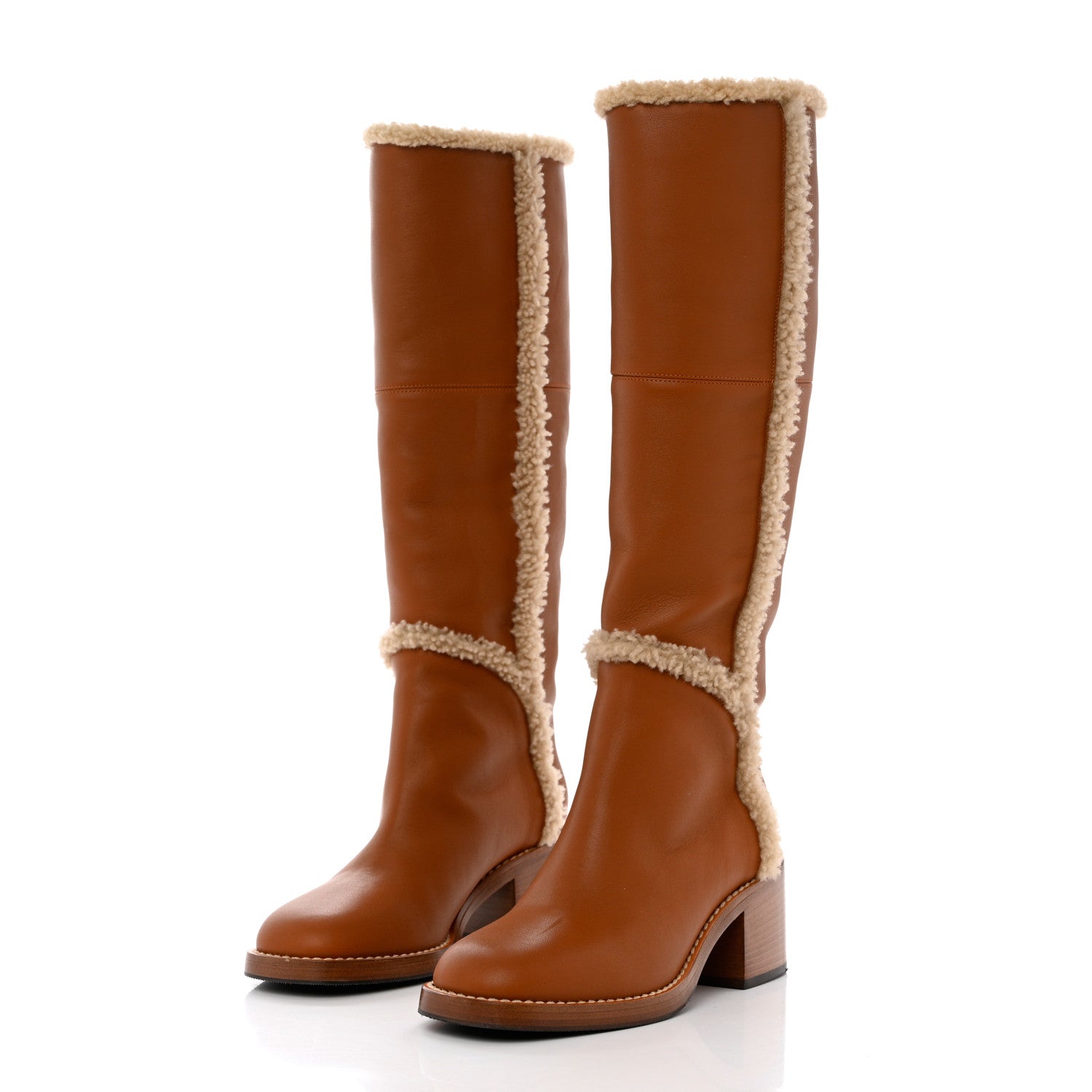 Gucci Calfskin Shearling Knee High Riding Boots 36 New Caramel Butterscotch 3 of 9