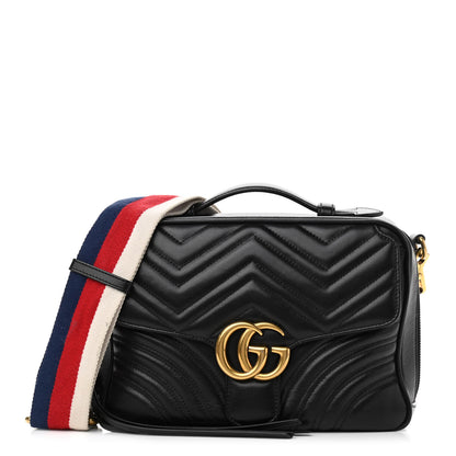 Gucci Calfskin Matelasse Sylvie Web Small GG Marmont Top Handle Shoulder Bag Black 1 of 12