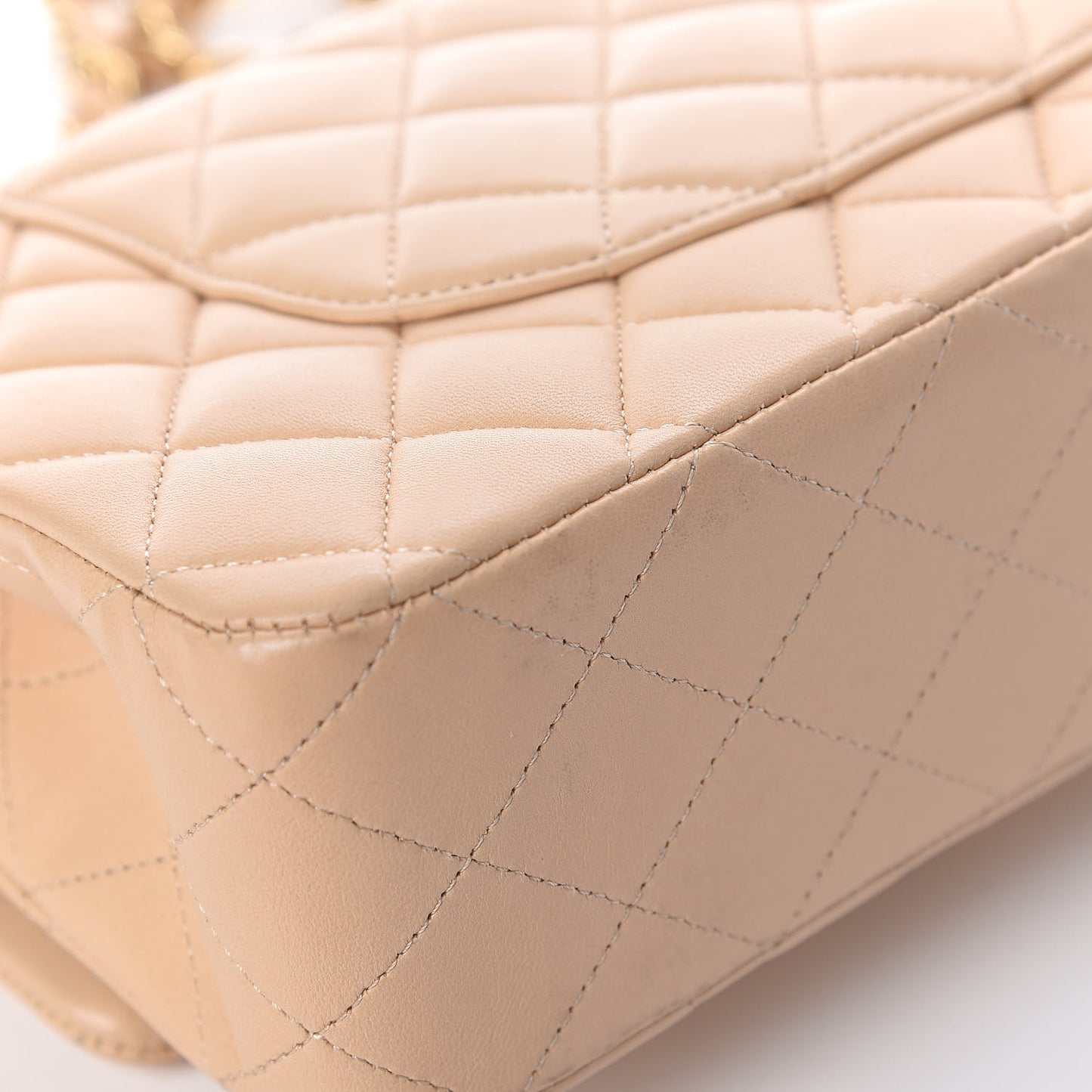 Lambskin Quilted Medium Double Flap Beige