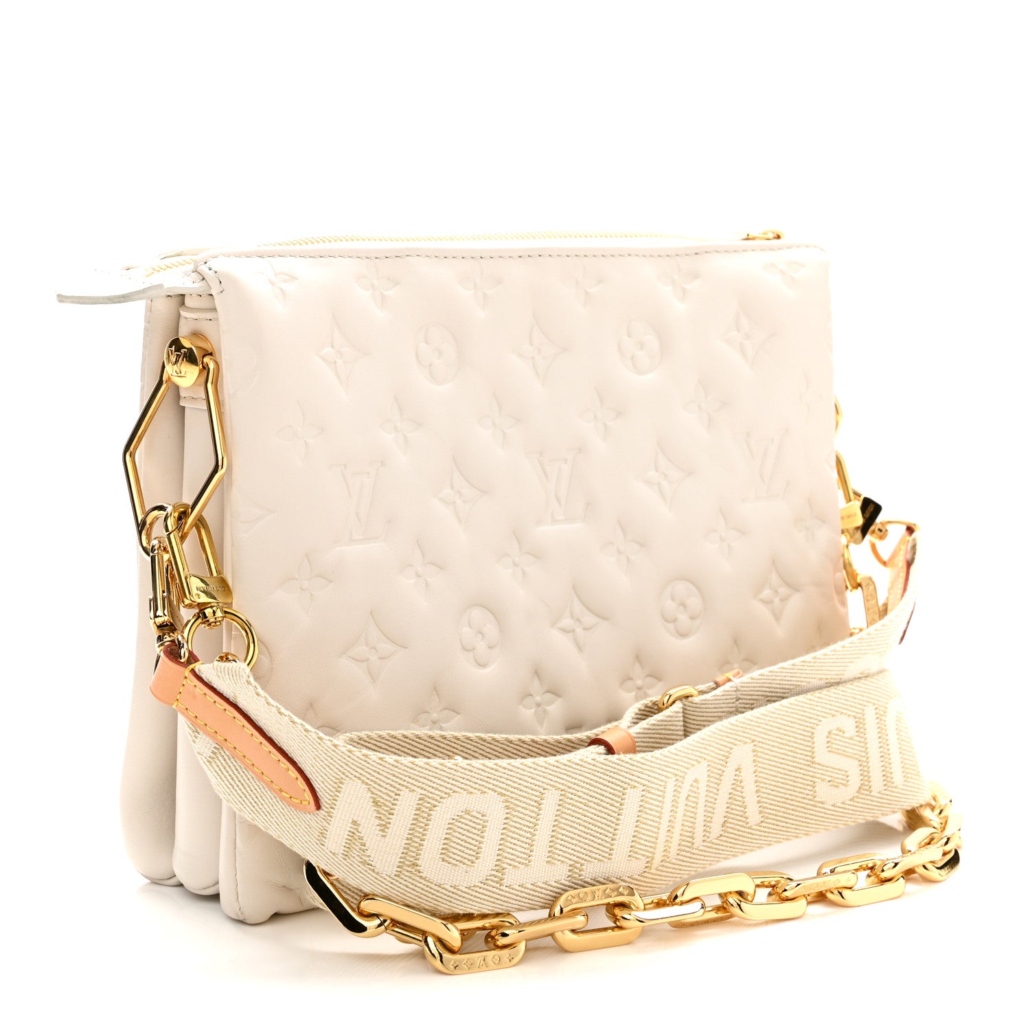 Louis Vuitton Lambskin Embossed Monogram Coussin PM Beige Cream 3 of 9