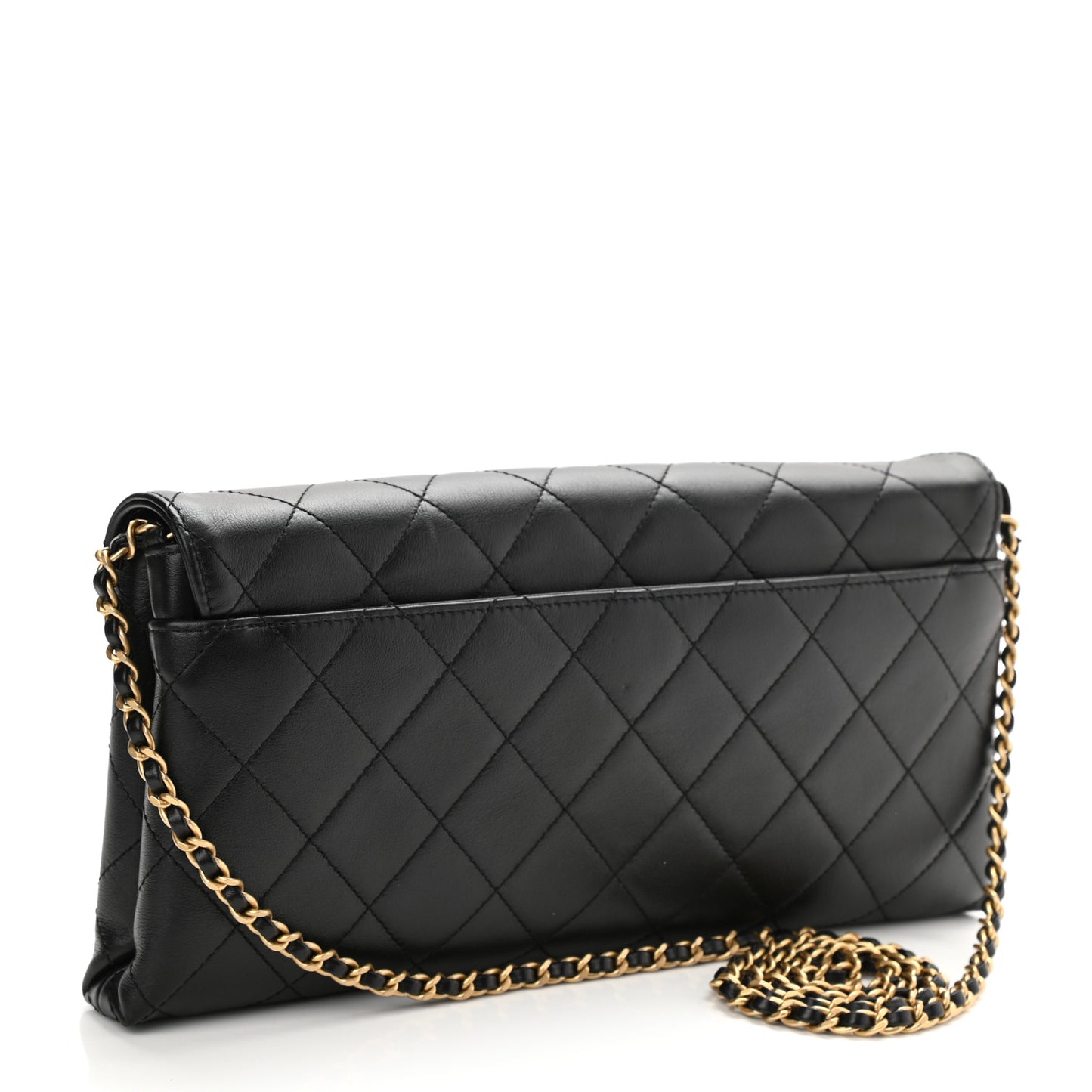 Calfskin Quilted Enchained Clutch Black