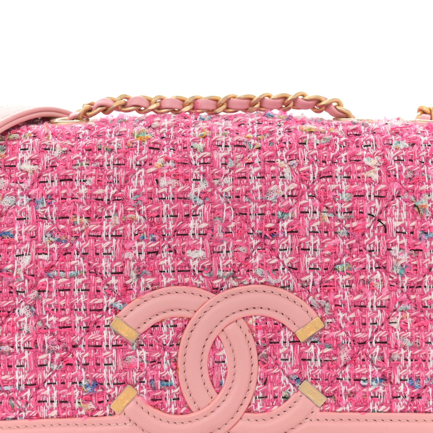 Chanel Tweed Lambskin Quilted Small CC Filigree Flap Pink 8 of 11
