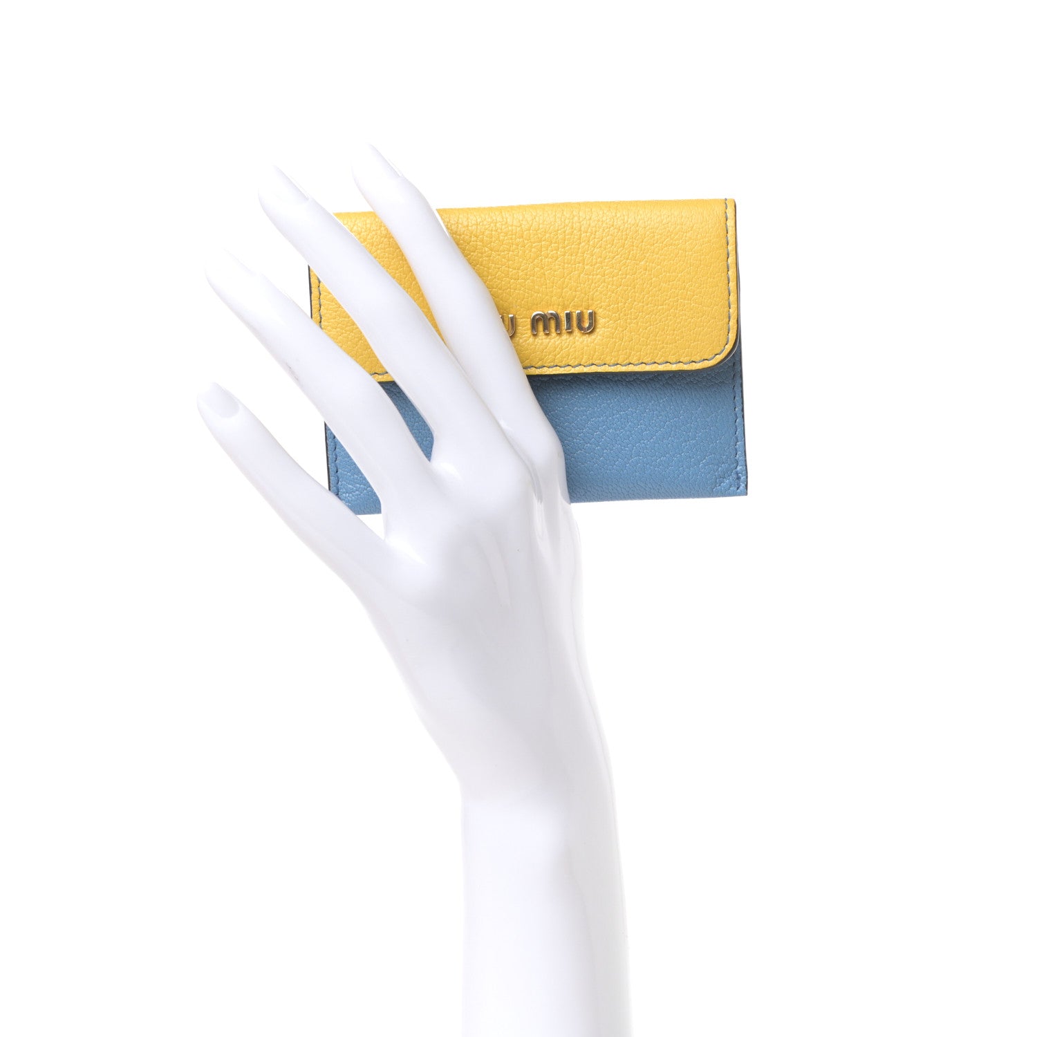 Miu Miu Goatskin Madras Bicolor Flap Wallet Limone Cielo 2 of 6