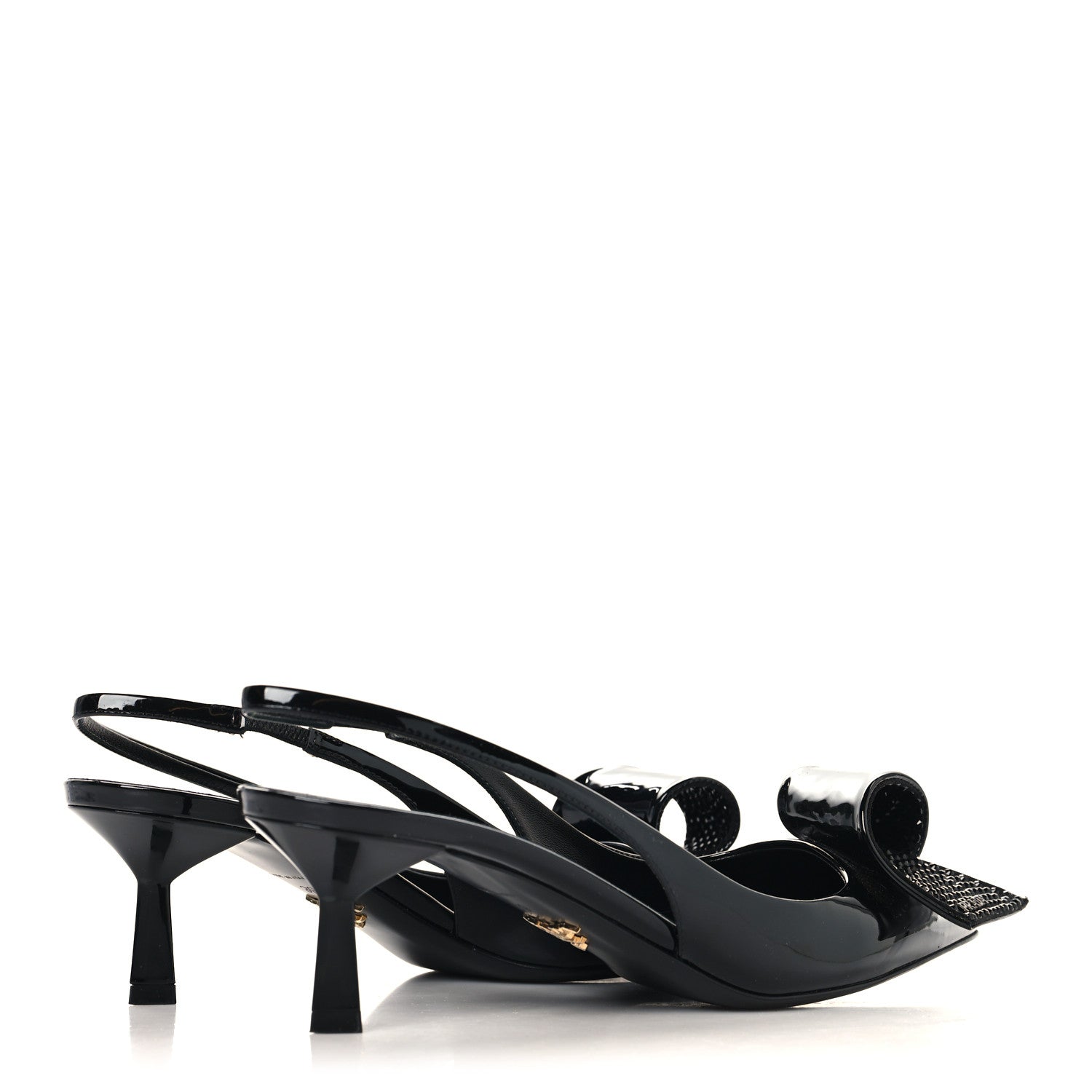 Prada Vernice Crystal Bow Slingback Pumps 39 Black 5 of 9