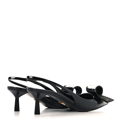 Prada Vernice Crystal Bow Slingback Pumps 39 Black 5 of 9
