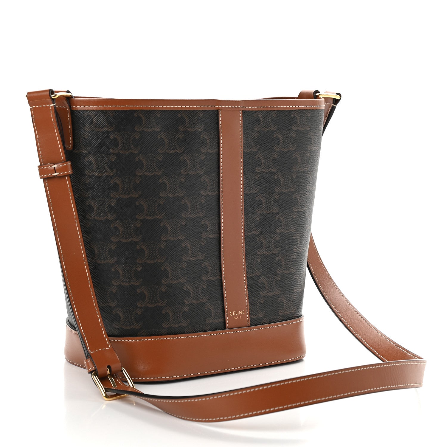 Celine Triomphe Canvas Calfskin Small Bucket Bag Tan 2 of 9